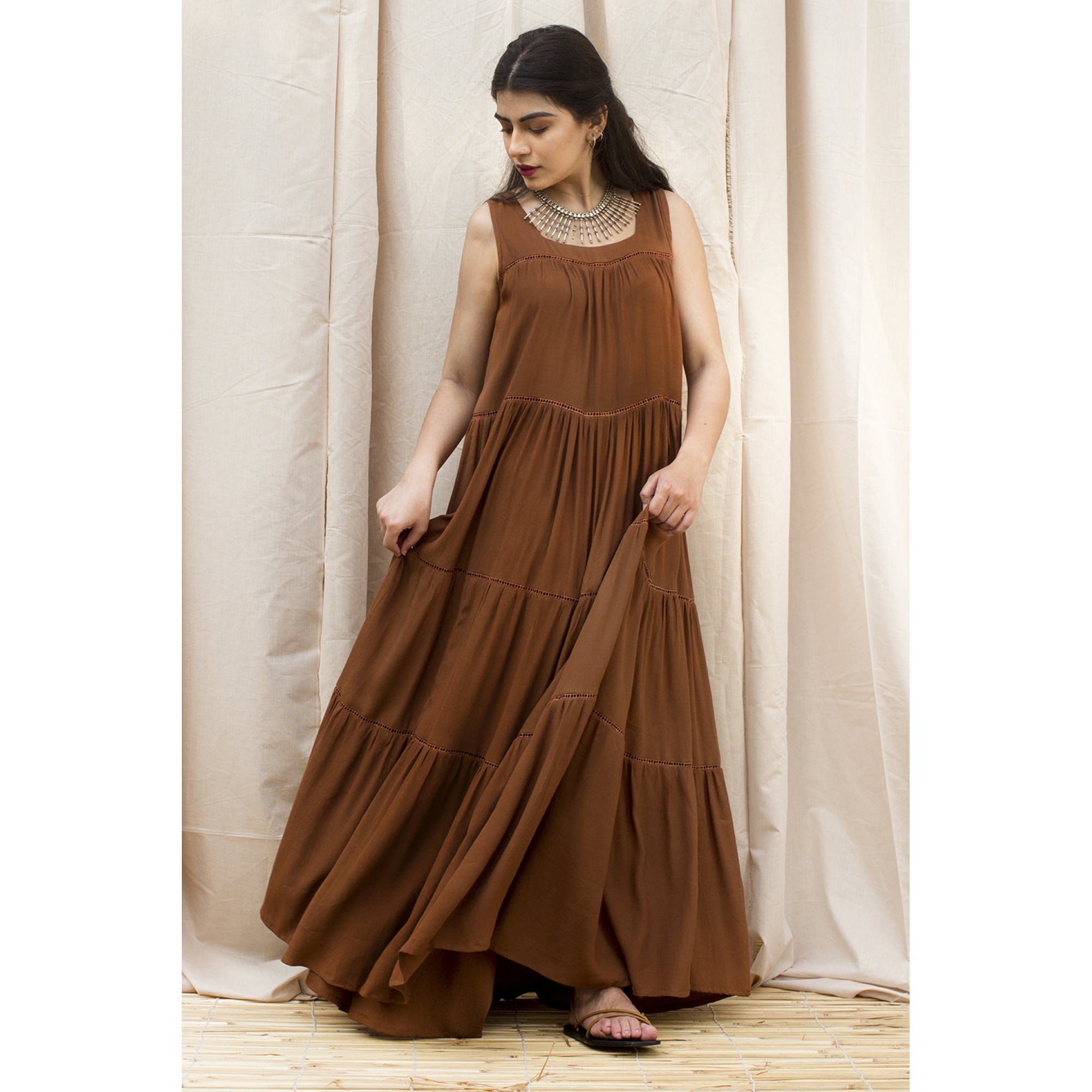 Brown Solid Dress